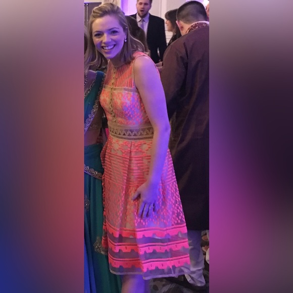 Jonathan Simkhai cocktail dress - sheer with coral pattern detail - size 4 - Picture 4 of 4